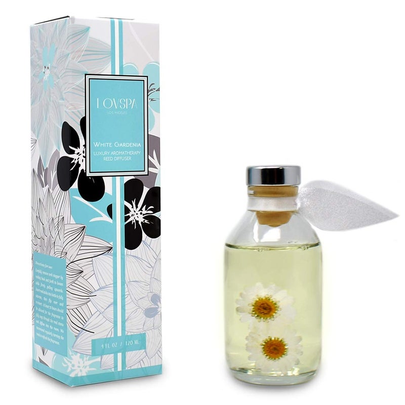 LOVSPA Reed Diffuser Set, White Gardenia Scented Oil Diffuser with Sticks, Home Fragrance Accessories for Bathroom Shelf Decor, Aroma Diffusers for Home or Office Desk, USA Made - Image 2